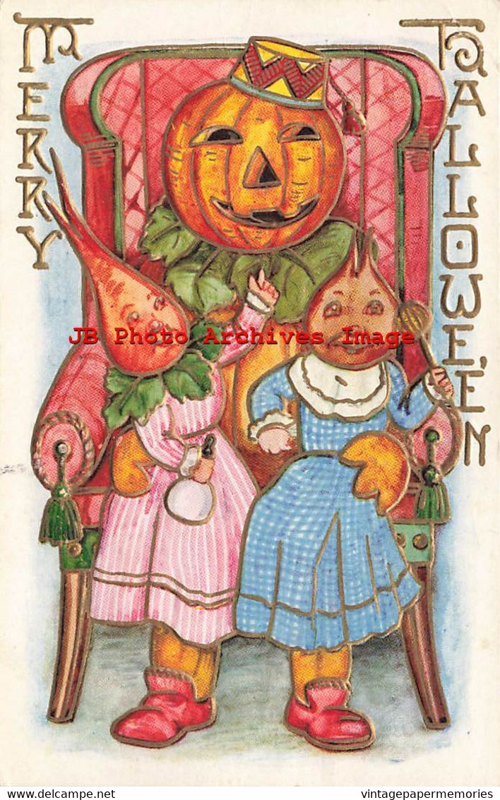 325991-Halloween, Whitney No WNY10-7, JOL Head Woman Sitting With Vegetable Head Children - Halloween