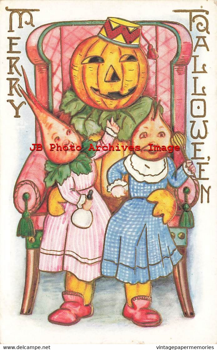 325993-Halloween, Whitney No WNY10-7, JOL Head Woman Sitting With Vegetable Head Children - Halloween