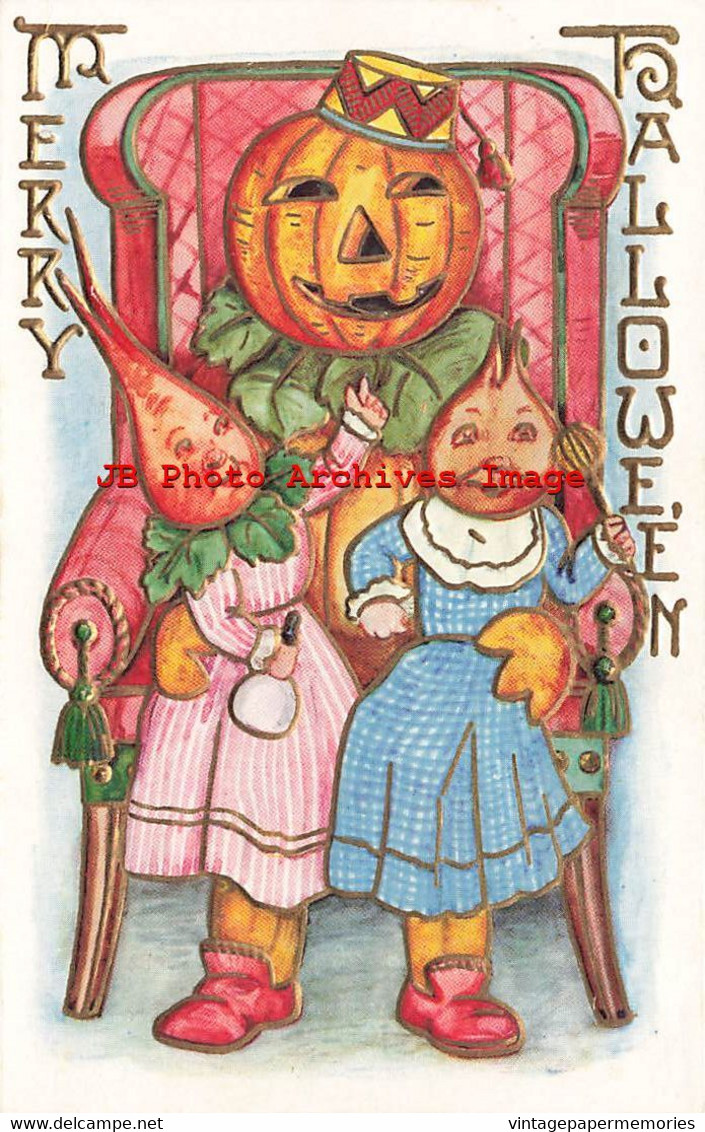 325995-Halloween, Whitney No WNY10-7, JOL Head Woman Sitting With Vegetable Head Children - Halloween