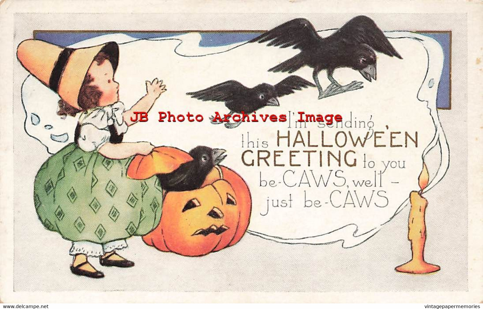 326093-Halloween, Whitney No WNY24-6, Young Witch, Crows Flying Out Of JOL - Halloween