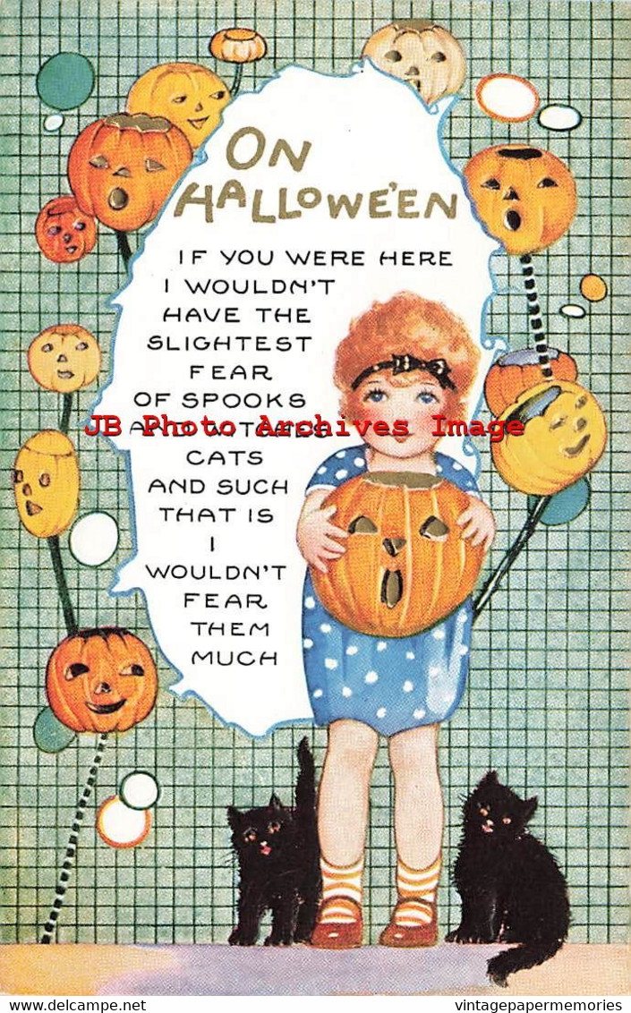 326111-Halloween, Whitney No WNY36-1, Girl Holding Jack O Lantern, Black Cats, Art Deco - Halloween