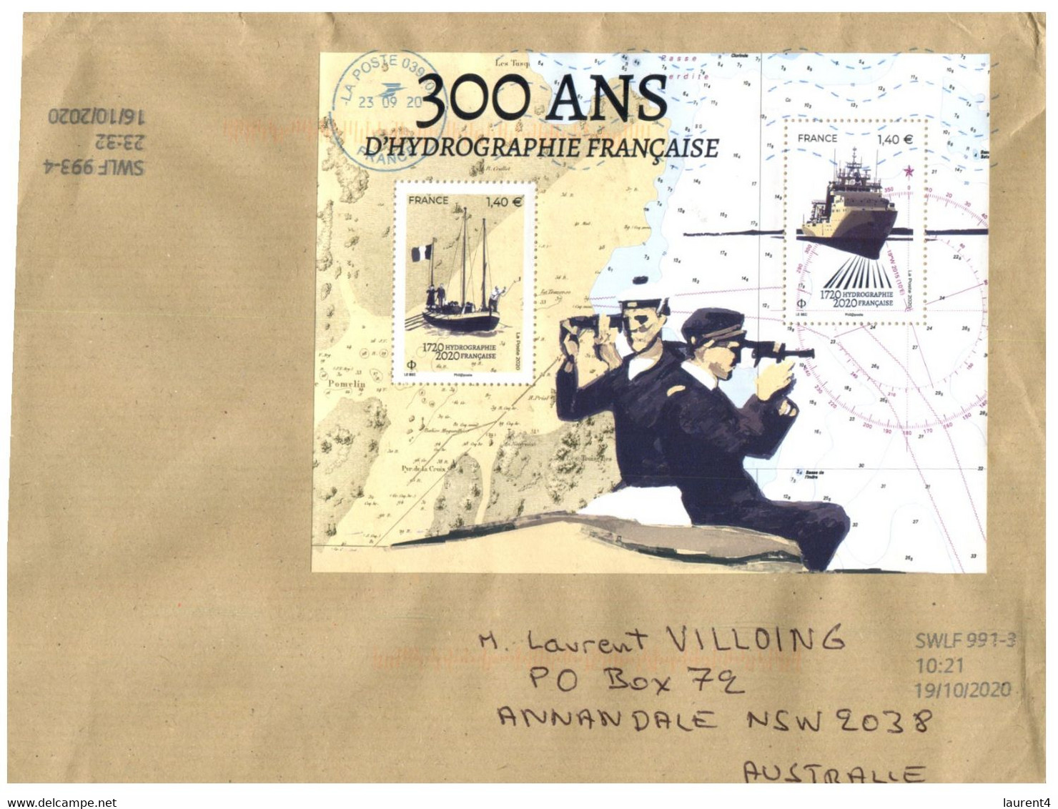 (T 1 Large) France Letter Posted To Australia (with Hydrographie 300 Anniversary Mini-sheet) - Storia Postale