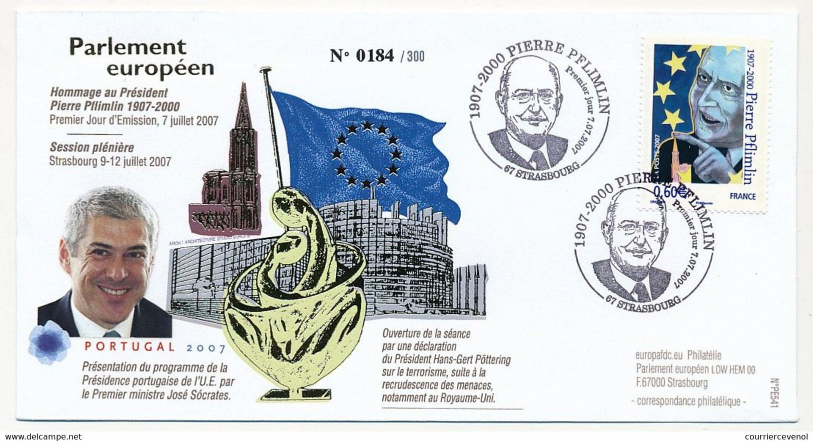 FRANCE - Enveloppe FDC - 0,60 Pierre PFLIMLIN - Premier Jour 7/7/2007 - STRASBOURG - 2000-2009