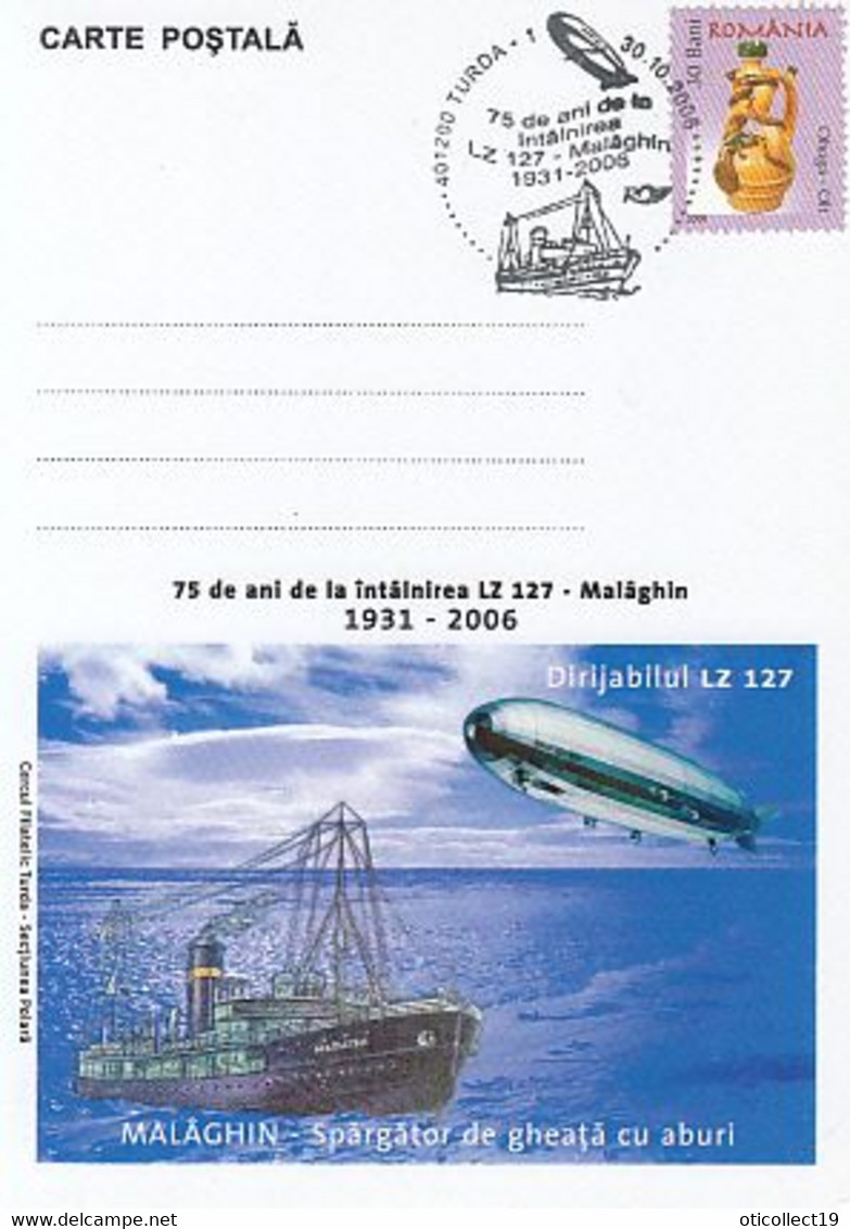 POLAR SHIPS, MALYGIN ICEBREAKER MEETING THE LZ127 GRAFF ZEPPELIN, SPECIAL POSTCARD, 2006, ROMANIA - Autres Modes De Transport