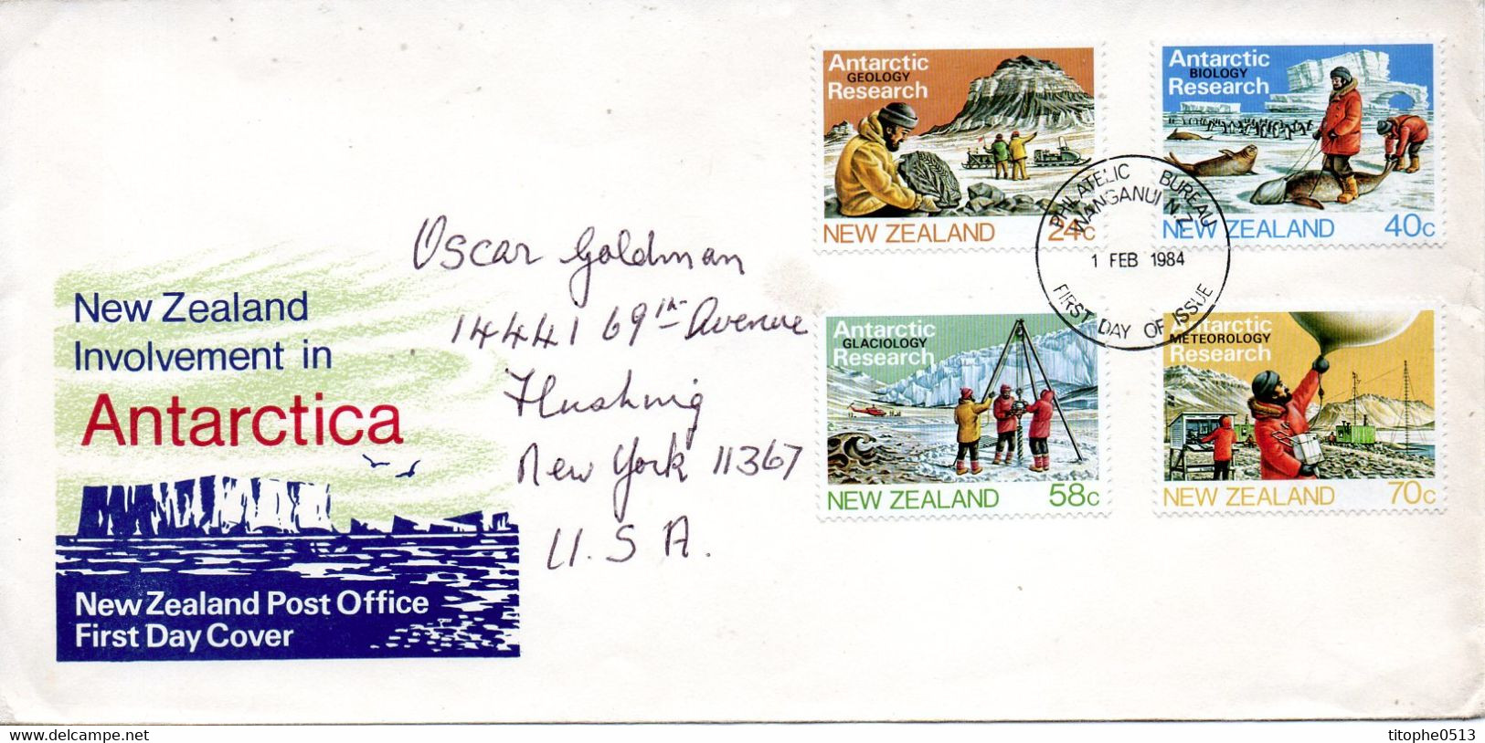 NOUVELLE-ZELANDE. N°859-62 De 1984 Sur Enveloppe 1er Jour Ayant Circulé. Recherches Antarctiques. - Programmes Scientifiques