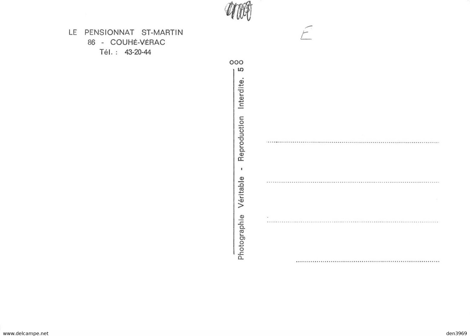 COUHE-VERAC - Pensionnat Saint-Martin - Tirage D'éditeur N&B Non Dentelé - Couhe