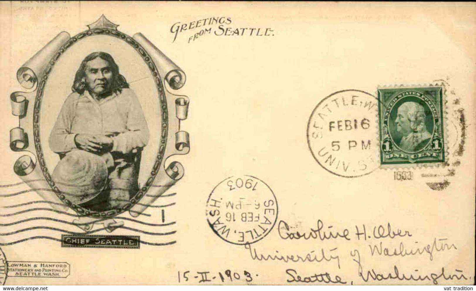 ETATS UNIS - Carte Postale - Seattle - Greeting From Seattle - Chief Seattle ( Indien ) - L 74331 - Seattle