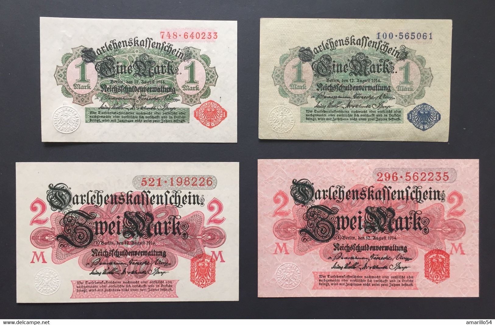 LOT 4 Banknoten Reichsbanknoten Darlehenkassenscheine 1914 Deutschland Germany Bankfrisch - Collections