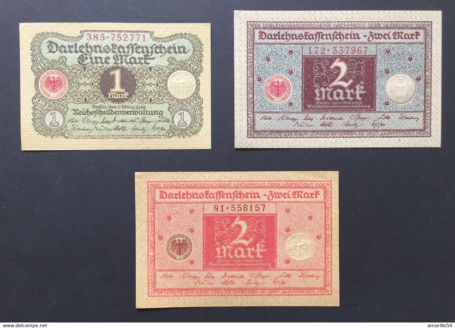 LOT 3 Banknoten Reichsbanknoten Darlehenkassenscheine 1920 Deutschland Germany Bankfrisch - Reichsschuldenverwaltung