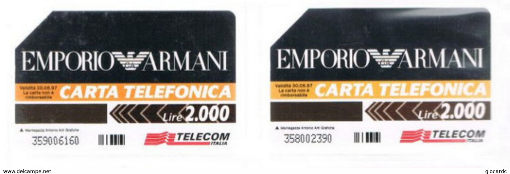 TELECOM ITALIA  -  OMAGGIO PRIVATE - CAT. C.&C. 3346.3347 - EMPORIO ARMANI (SERIE DI 2 DA  2.000) - USATE - RIF. CP - Privadas - Homenaje