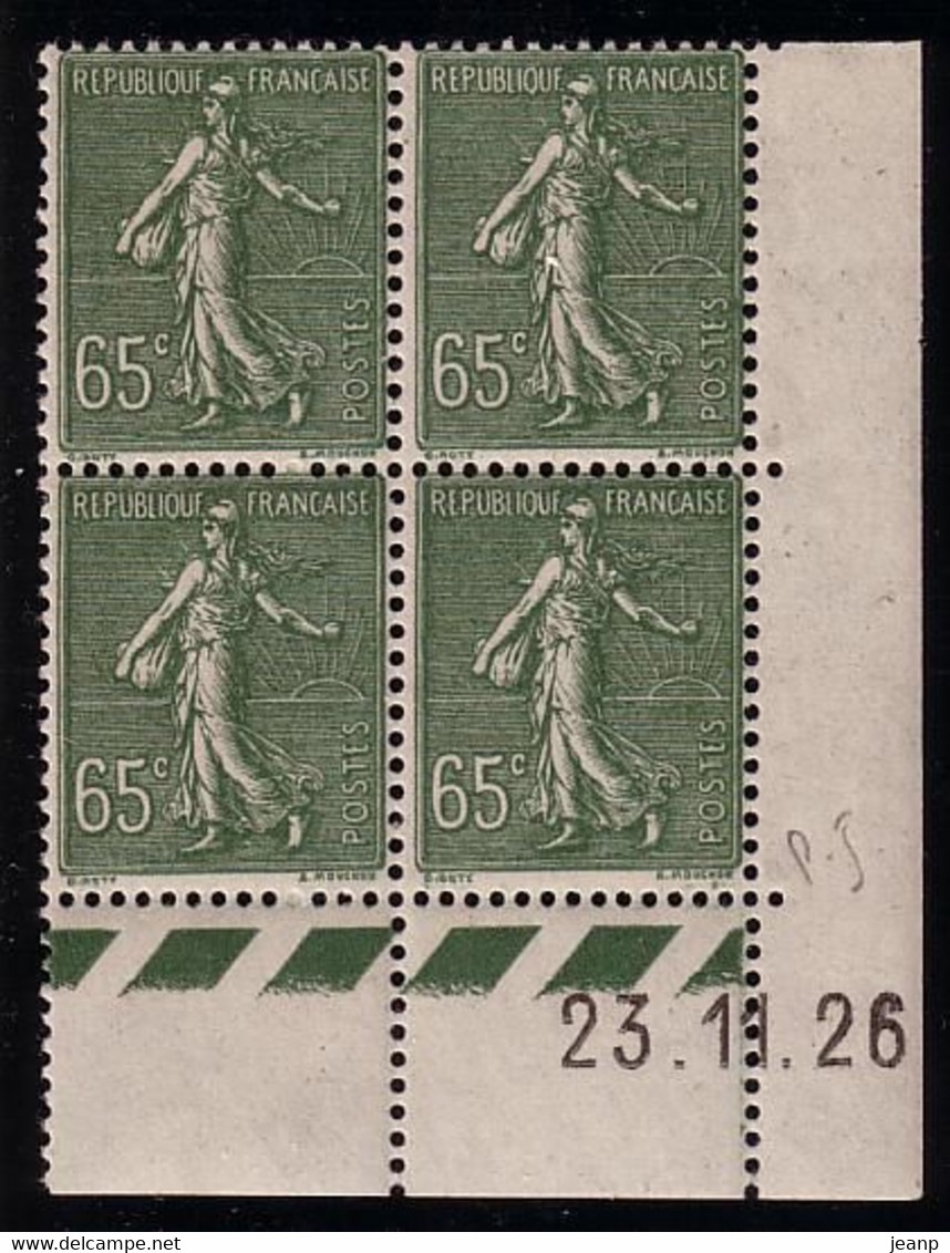 Semeuse Lignée 65c Vert, Yvert 234, Paire De CDs Du 23-11-26 ** Cote SOCO 163€ - ....-1929
