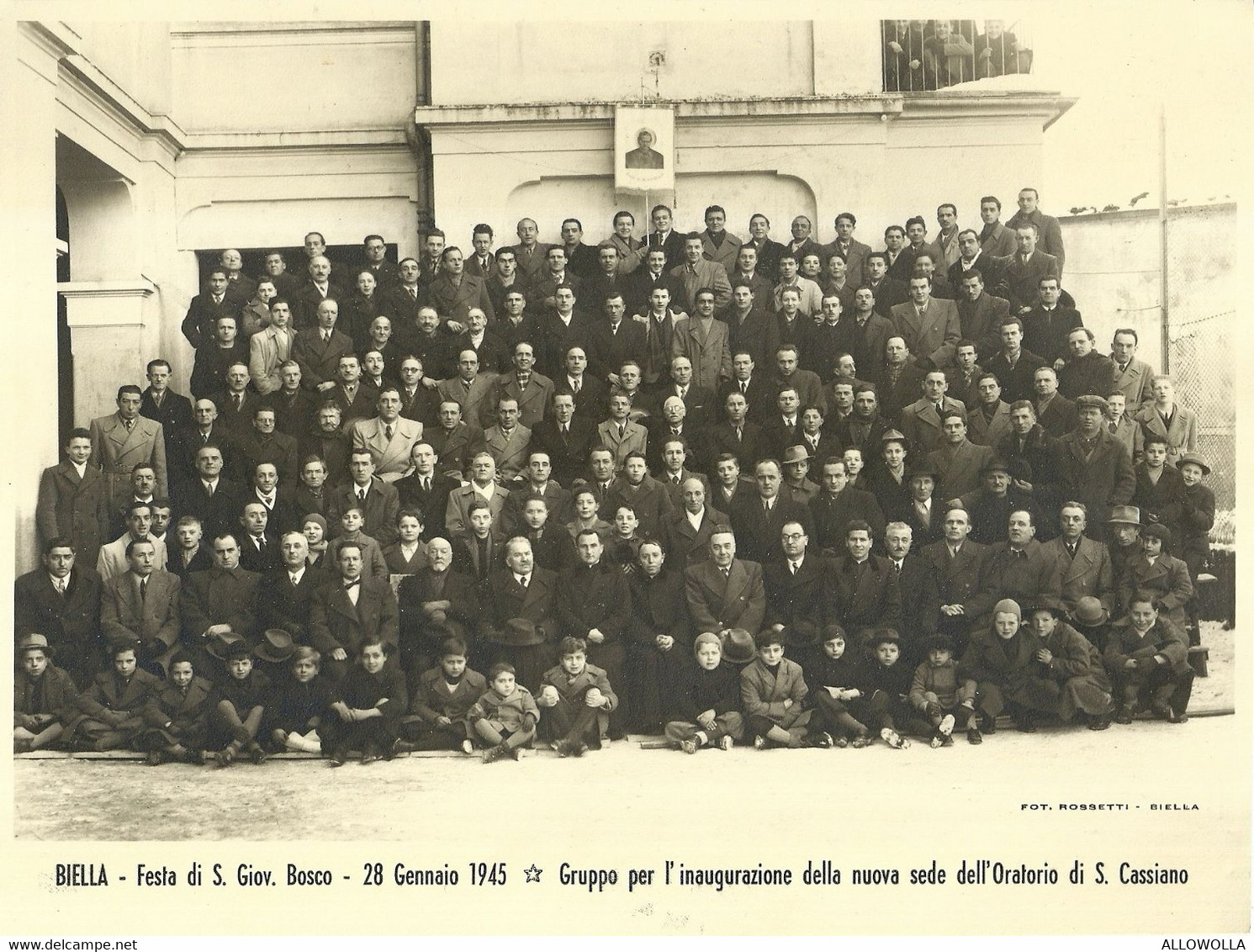 9688"BIELLA-FESTA DI S. GIOV. BOSCO-28/1/1945-GRUPPO PER L'INAUGURAZIONE DELLA NUOVA SEDE DELL'ORATORIO DI S. CASSIANO" - Foto Dedicate