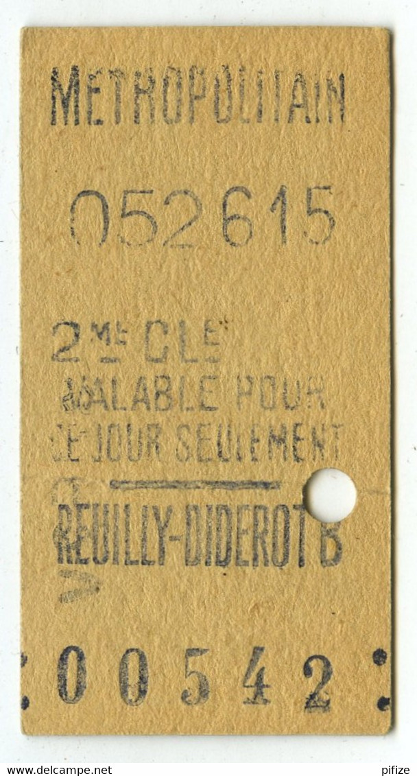 Paris . Métropolitain . Métro Reuilly-Diderot B . Ticket De 2e Classe . - Europa