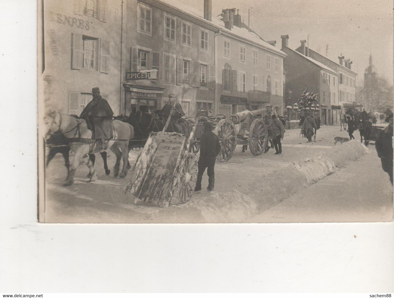 CARTE PHOTO GERARDMER GRANDE RUE  MILITAIRES SOUS LA NEIGE - Altri & Non Classificati