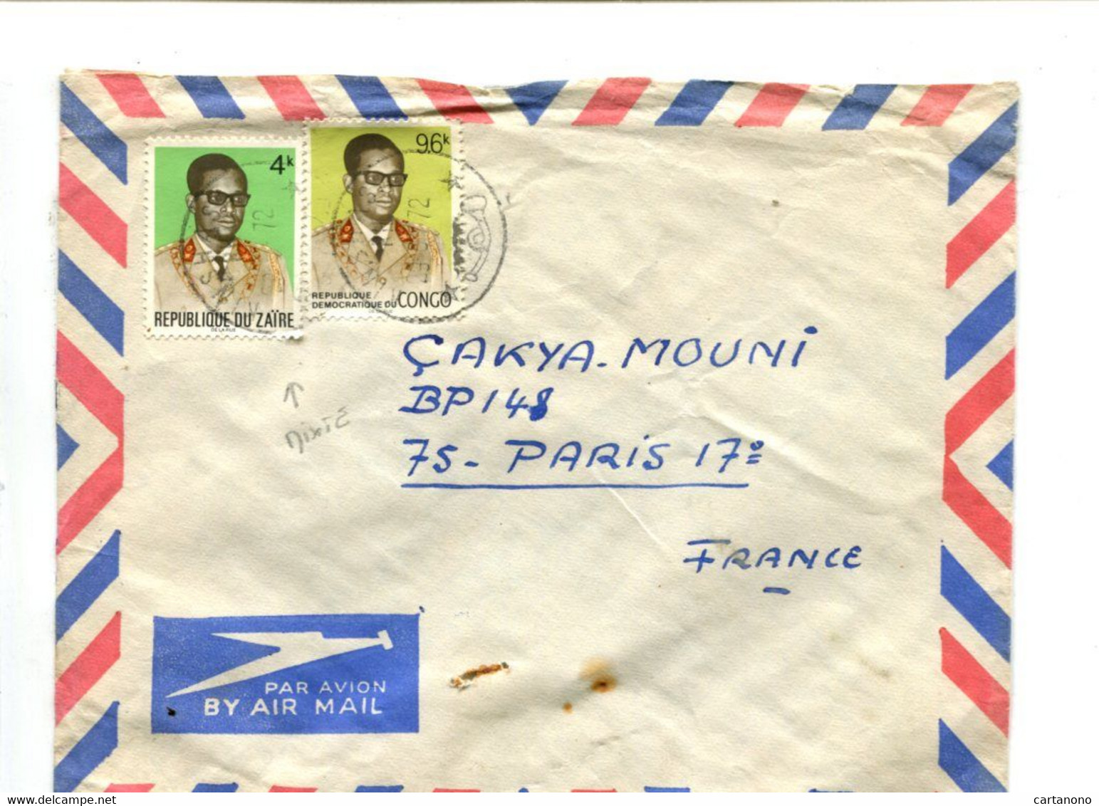 CONGO / ZAIRE - KINSHASA 1972 - Affranchissement Mixte Sur Lettre Pour La France 4k + 96k - Altri & Non Classificati