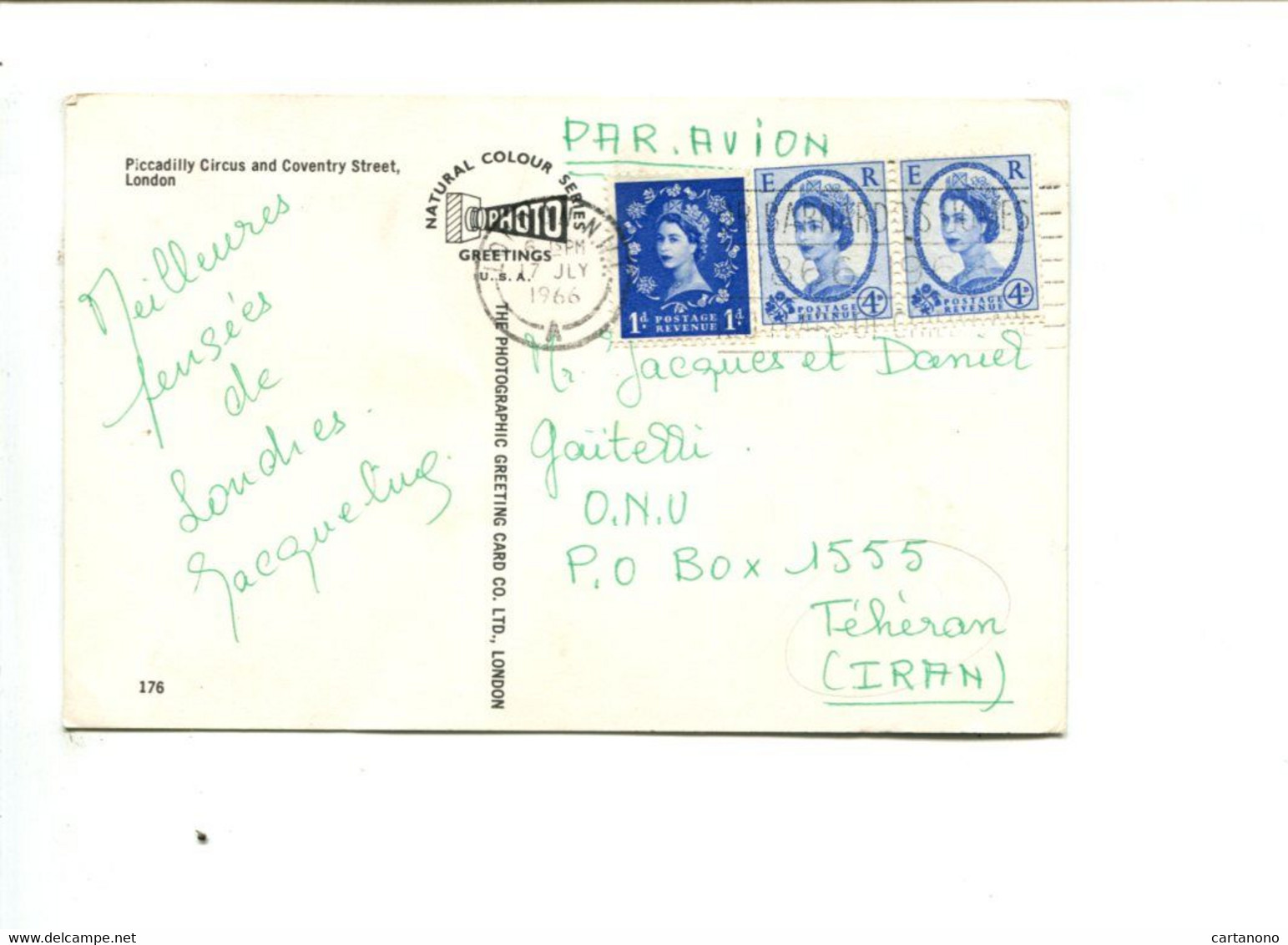 Affranchissement (Elisabeth 1 + 2x 4 D)sur Carte Postale à Destination De L'Iran (destination Peu Commune) - Covers & Documents