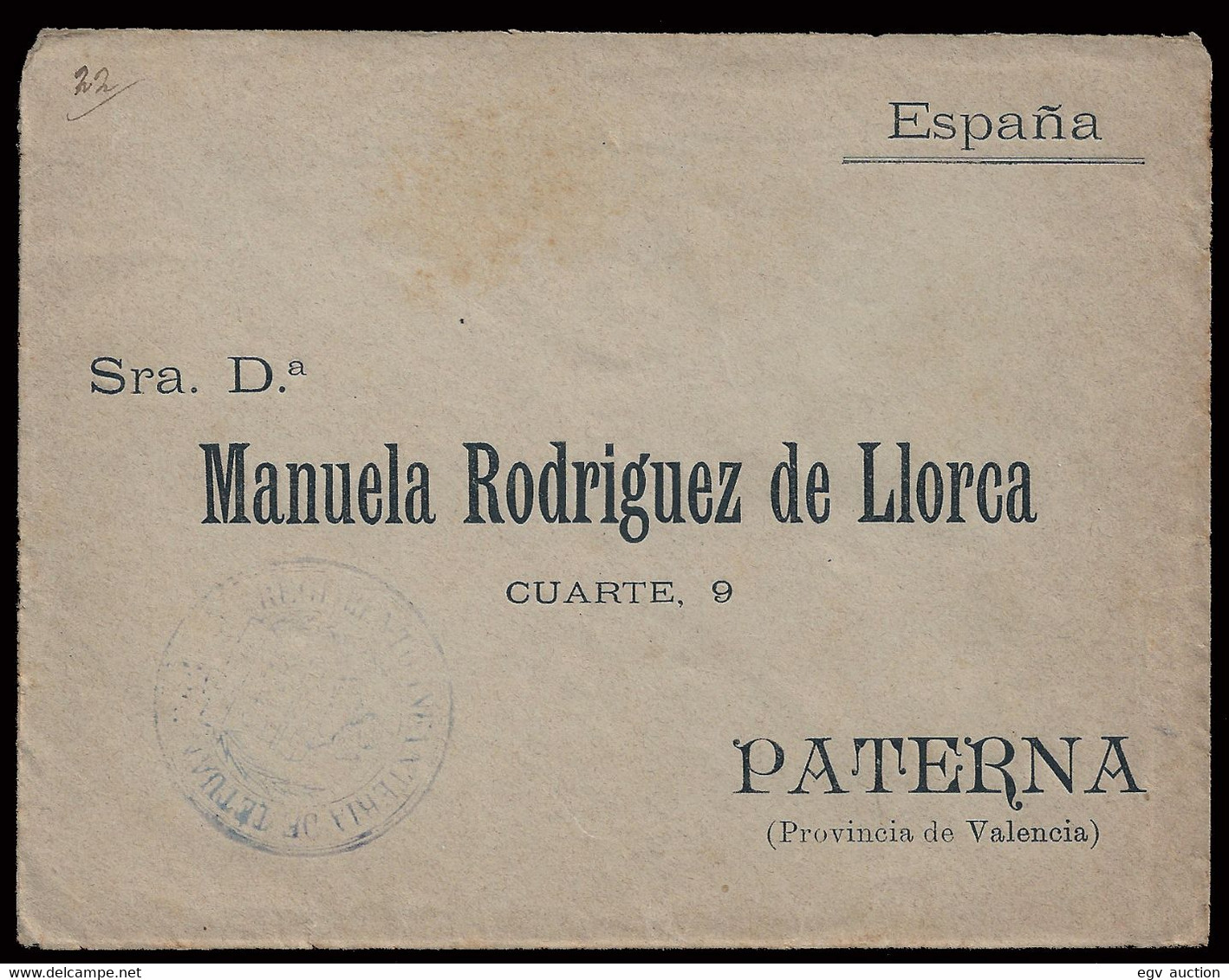 1898 - Carta Circulada De Cuba A Paterna Con Franquicia Militar "Regimiento De Infantería Tetuán" (violeta) - Military Service Stamp