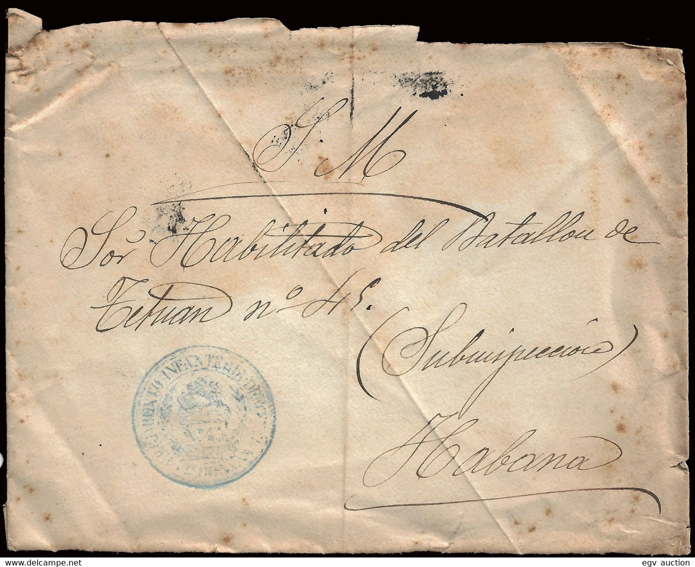 Carta Del "S.M." Circulada A La Habana Con Franquicia "Regimiento Infantería Tetuán Nº 45" - Military Service Stamp