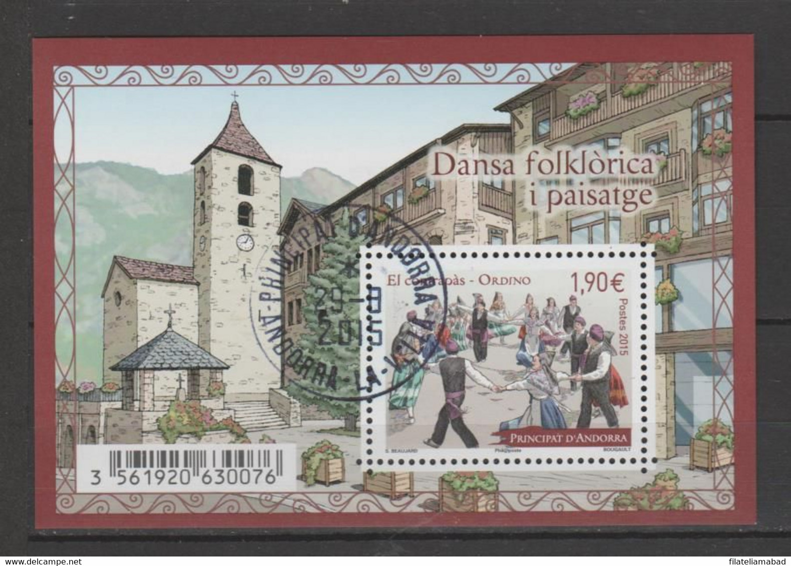 ANDORRA  CORREO FRANCES  HOJITA  BLOQUE  CON MATASELLOS . ( C.h.C 8.15) - Blocks & Kleinbögen