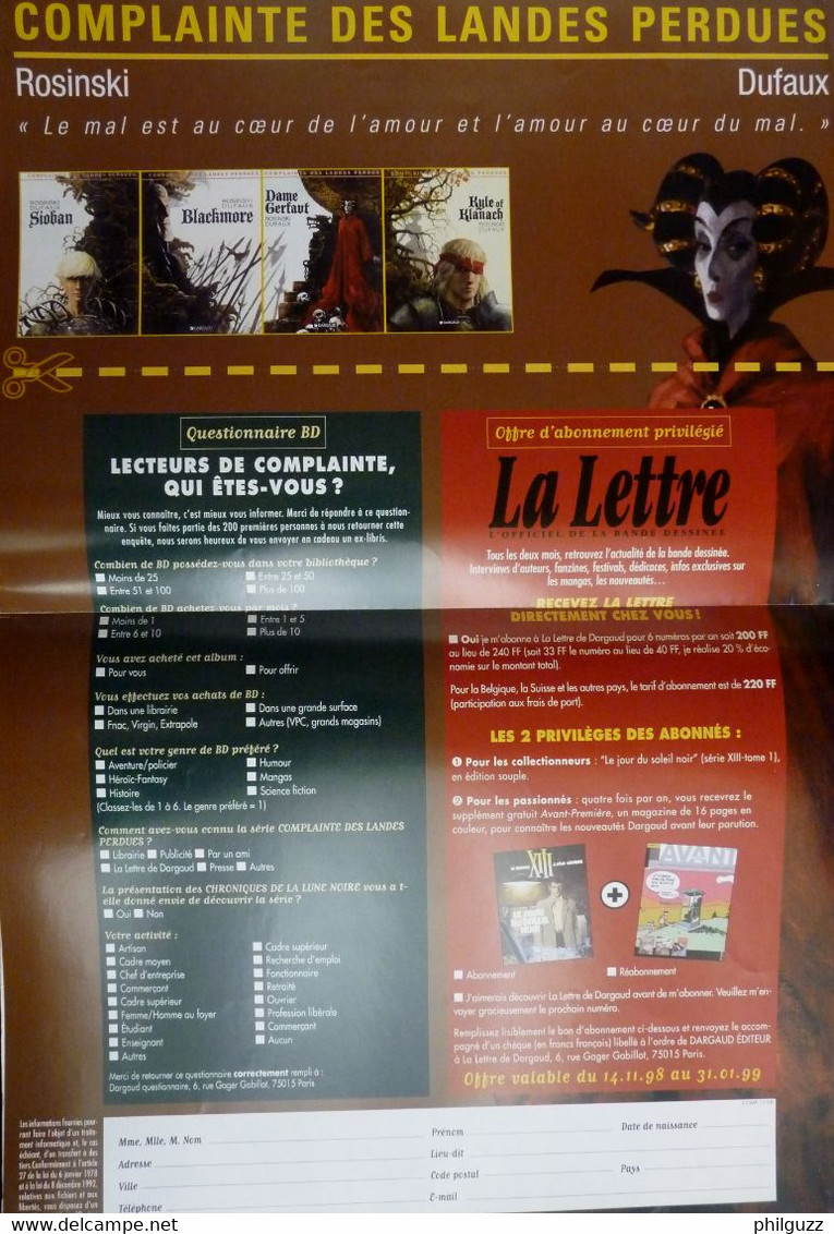 DEPLIANT FLYERS CHRONIQUES DE LA LUNE NOIRE LEDROIT COMPLAINTE DES LANDES PERDUES ROSINSKI 1998 - Press Books