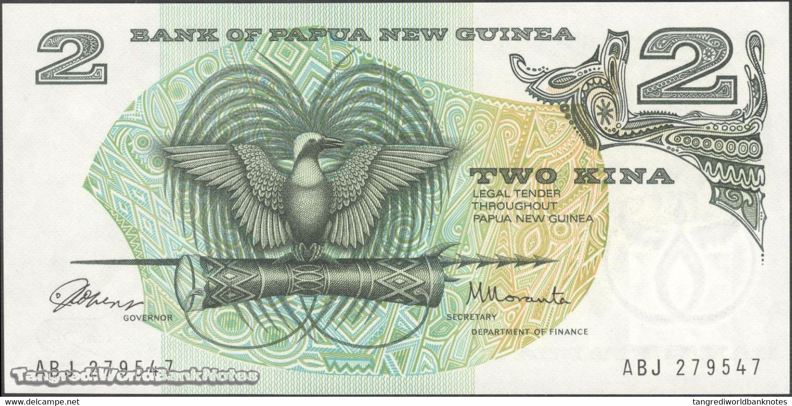 TWN - PAPUA NEW GUINEA 1a - 2 Kina 1975 Prefix ABJ - Signatures: ToRobert & Morauta UNC - Papua New Guinea