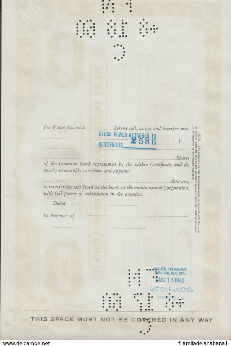 BON-335 CUBA SPAIN 1958 BONO DE 100 ACCIONES. WEST INDIES SUGAR CORPORATION. - España