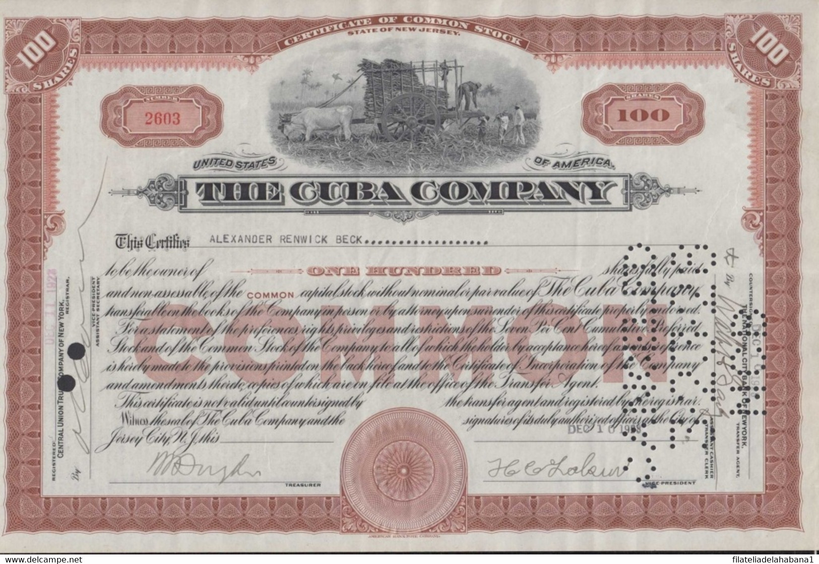 BON-336 CUBA SPAIN 1958 BONO DE 100 ACCIONES. THE CUBA COMPANY SUGAR MILLS. - Spain