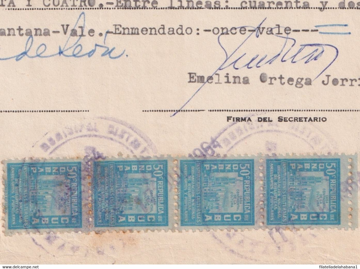 REP-404 CUBA (LG1913) REVENUE 1962 DOCS 50c (6) CASA CULTURAL. - Impuestos