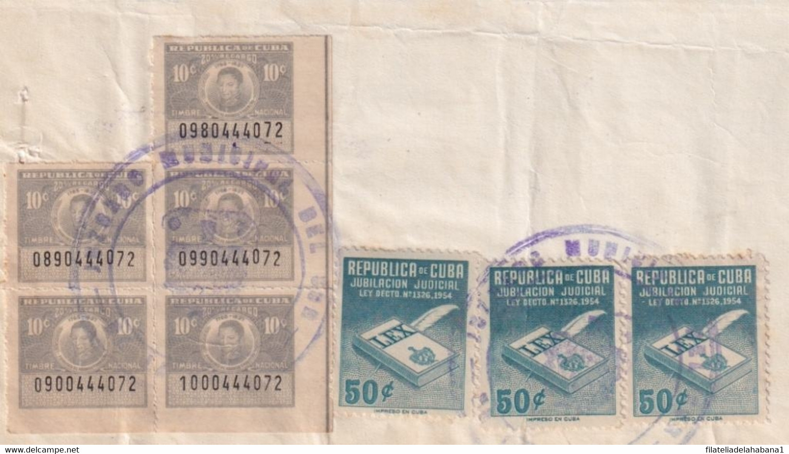 REP-405 CUBA (LG1904) REVENUE 1962 DOCS 10c, 1$ TIMBRE + JUBILACION NOTARIAL. - Strafport