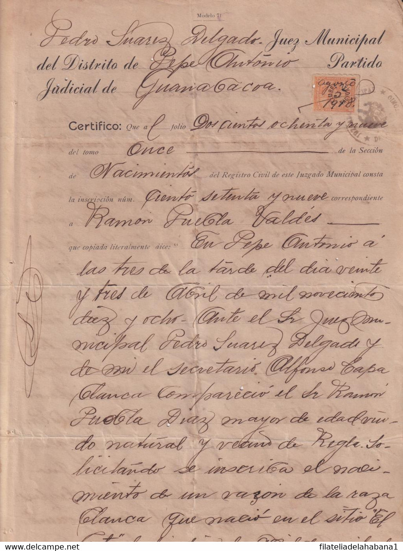 REP-409 CUBA REPUBLICA (LG1909) REVENUE 1918 DOCS 10c MAPITAS SELLO DEL TIMBRE.. - Impuestos