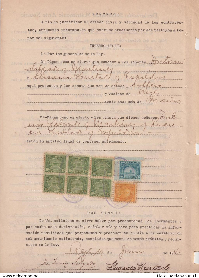 REP-410 CUBA REPUBLICA (LG1910) REVENUE 1941 DOCS 1c, 5c, 10c (6) SELLO DEL TIMBRE. - Portomarken