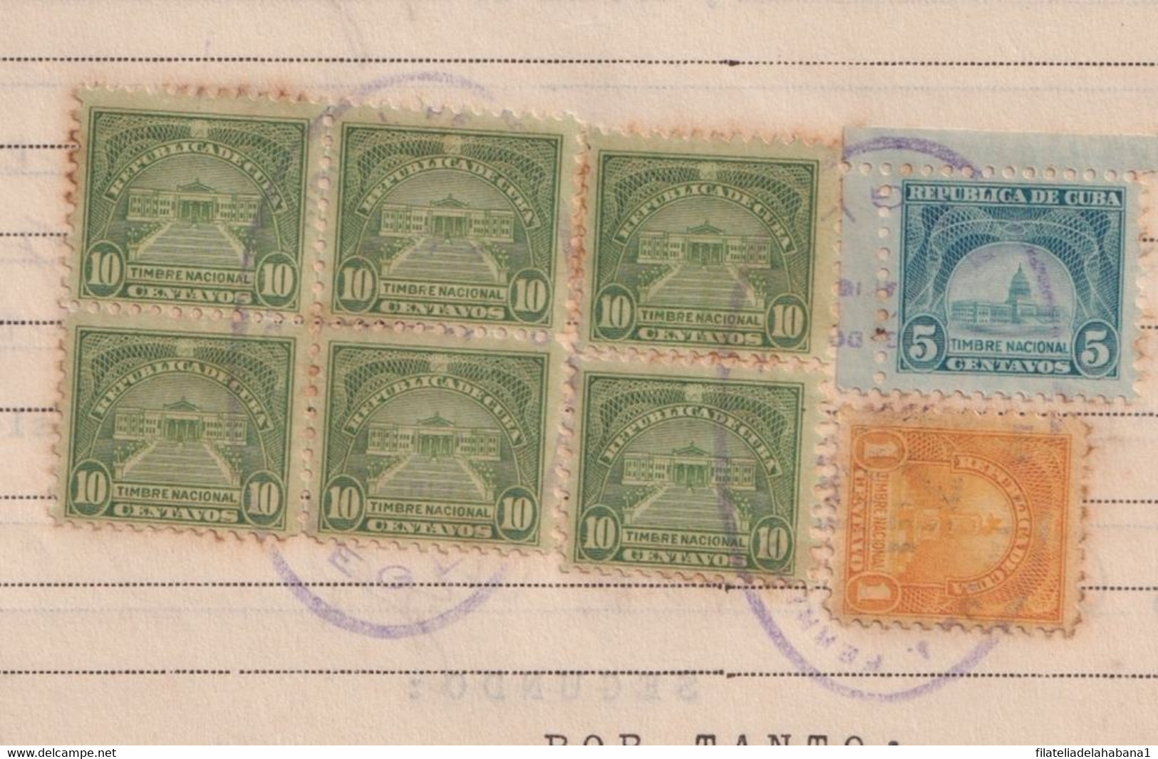 REP-410 CUBA REPUBLICA (LG1910) REVENUE 1941 DOCS 1c, 5c, 10c (6) SELLO DEL TIMBRE. - Timbres-taxe