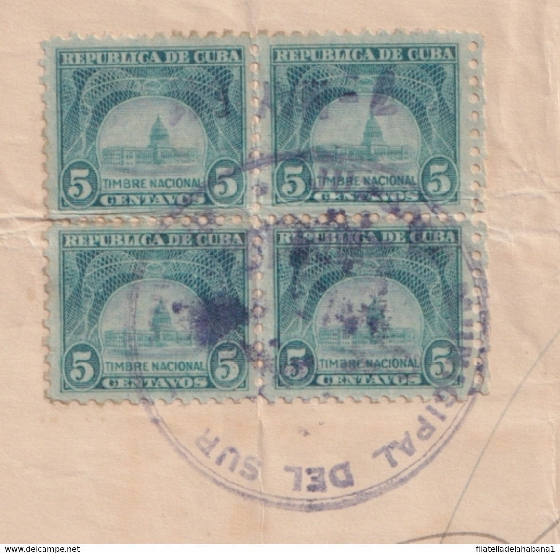 REP-412 CUBA REPUBLICA (LG1912) REVENUE 1941 DOCS 5c (4) SELLO DEL TIMBRE. - Portomarken