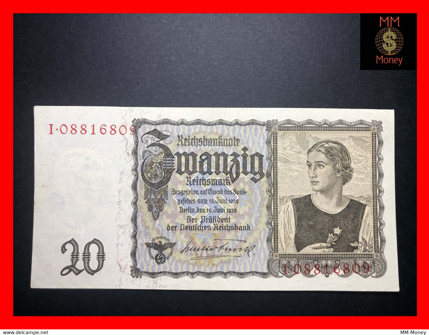 GERMANY 20 Reichsmark 16.6.1939  P. 185  AUNC - 20 Mark