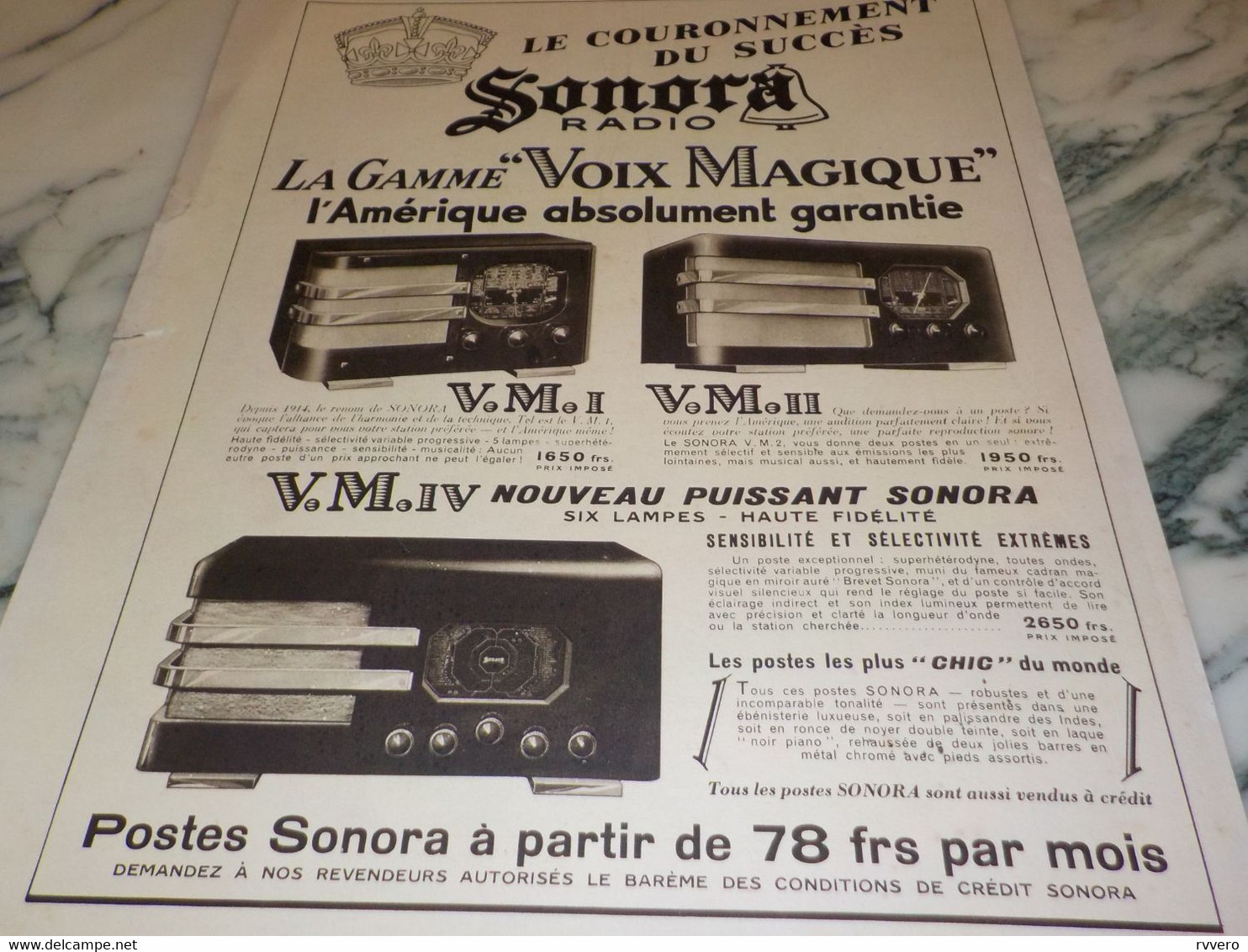 ANCIENNE PUBLICITE RADIO  SONORA 1938 - Other & Unclassified