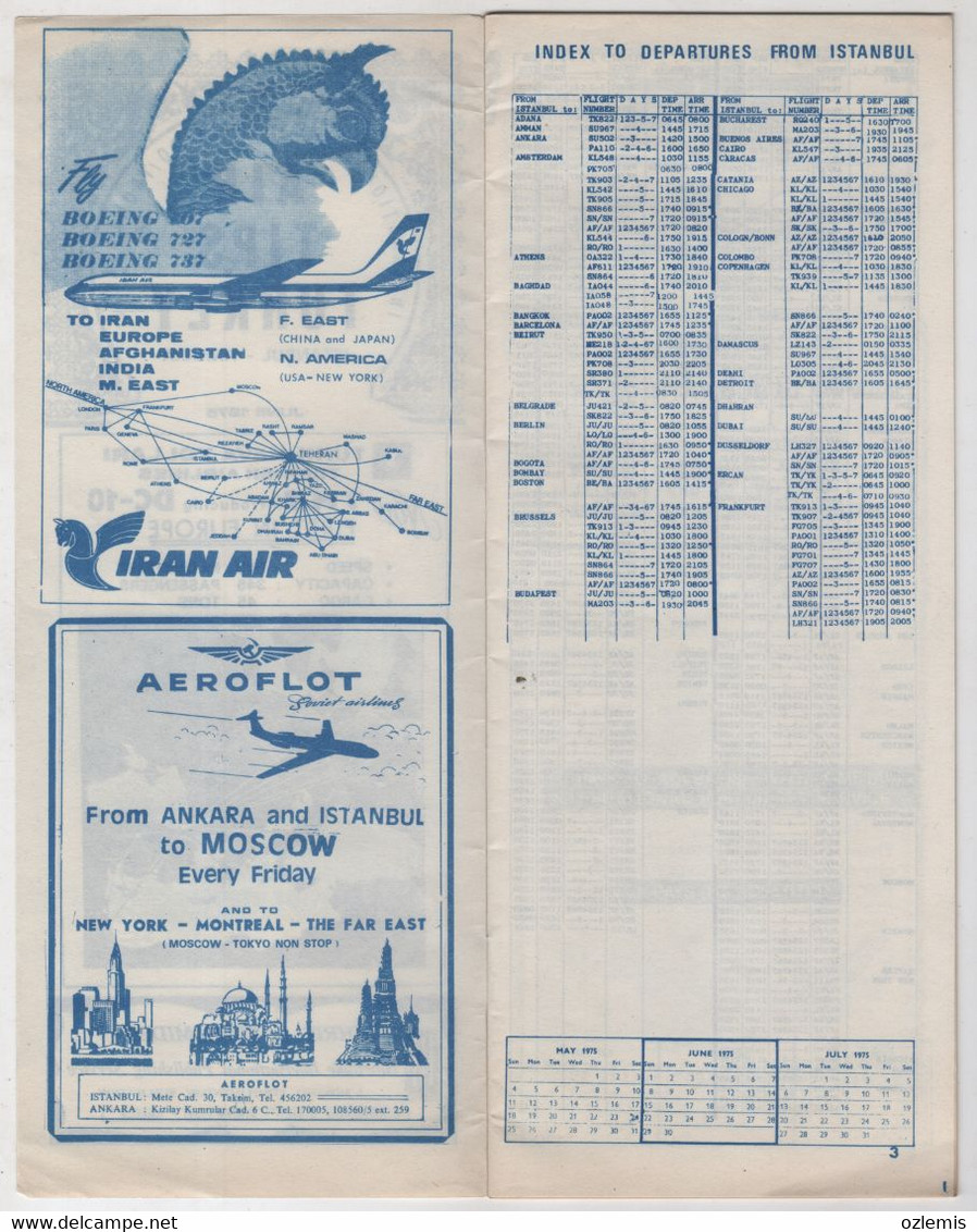 INTERNATIONAL AIR ROUTES TO FROM TURKEY -AIR TIPS TURKEY JUNE 1975 - Timetables