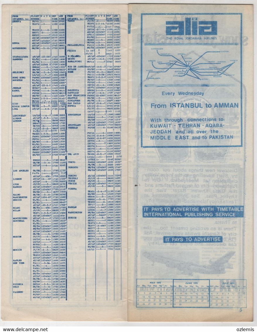 INTERNATIONAL AIR ROUTES TO FROM TURKEY -AIR TIPS TURKEY JUNE 1975 - Timetables