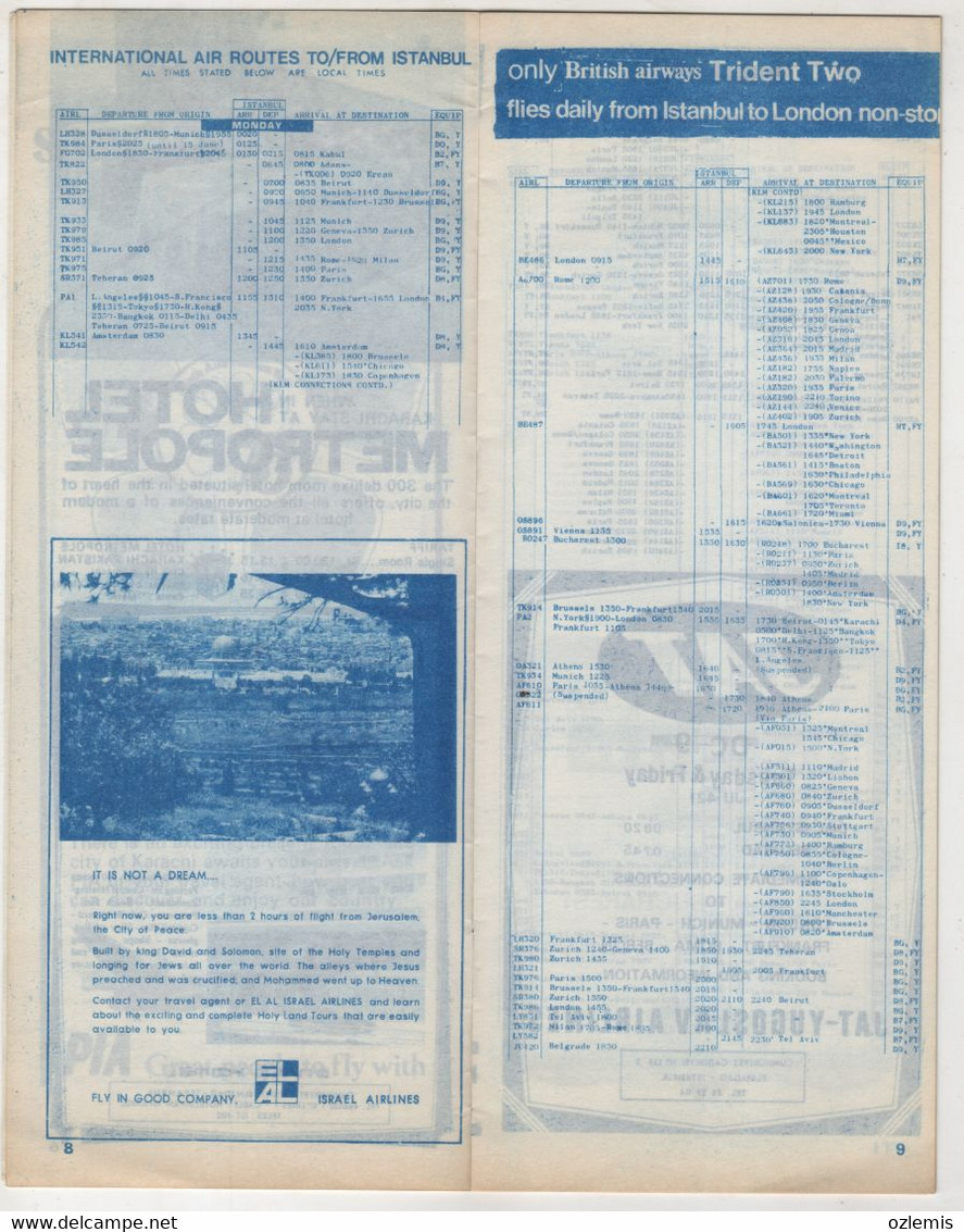 INTERNATIONAL AIR ROUTES TO FROM TURKEY -AIR TIPS TURKEY JUNE 1975 - Orari