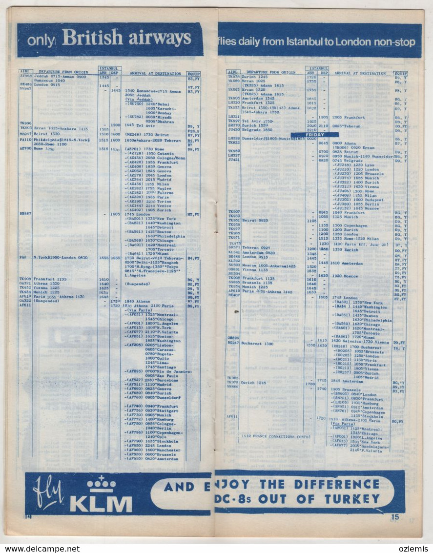 INTERNATIONAL AIR ROUTES TO FROM TURKEY -AIR TIPS TURKEY JUNE 1975