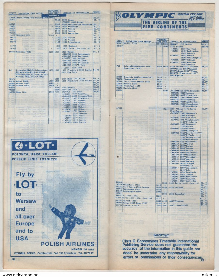 INTERNATIONAL AIR ROUTES TO FROM TURKEY -AIR TIPS TURKEY JUNE 1975