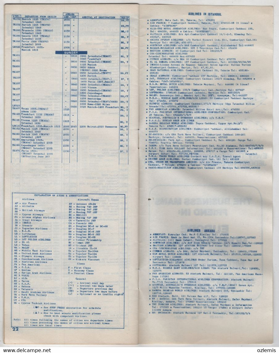 INTERNATIONAL AIR ROUTES TO FROM TURKEY -AIR TIPS TURKEY JUNE 1975