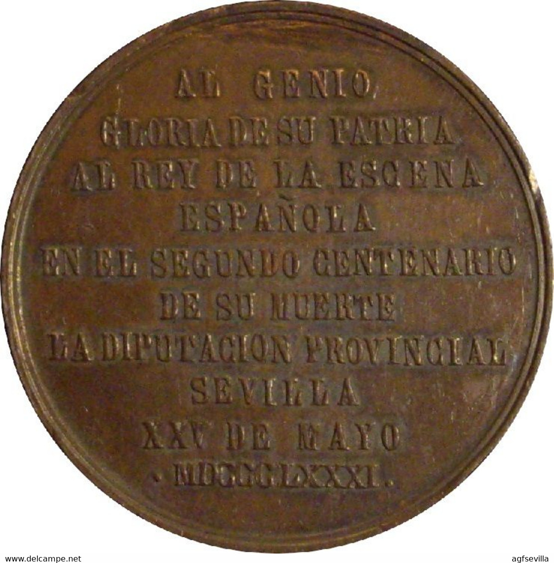 ESPAÑA. MEDALLA 2º CENTENARIO MUERTE CALDERÓN DE LA BARCA. 1881. COBRE. ESPAGNE. SPAIN MEDAL - Profesionales/De Sociedad