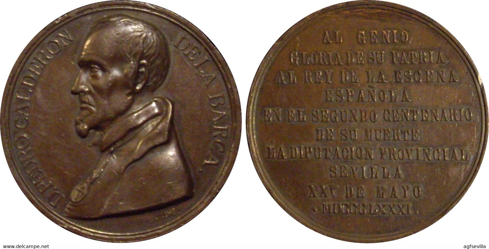 ESPAÑA. MEDALLA 2º CENTENARIO MUERTE CALDERÓN DE LA BARCA. 1881. COBRE. ESPAGNE. SPAIN MEDAL - Profesionales/De Sociedad