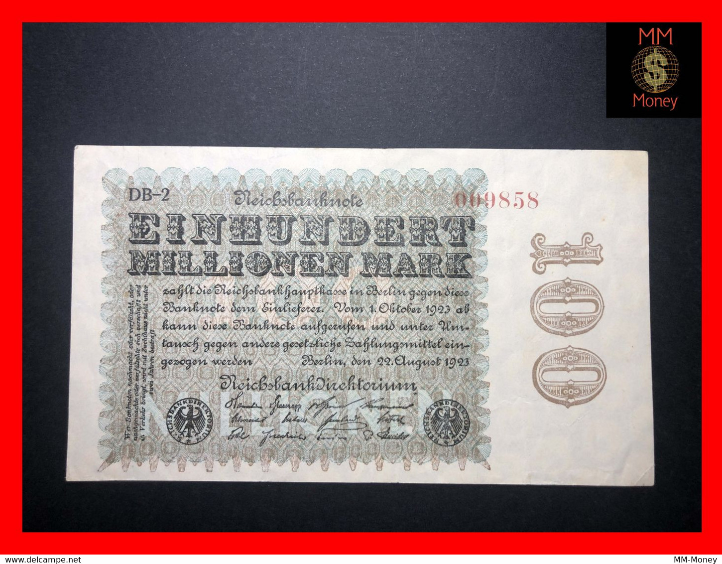 GERMANY 100.000.000  100  Millionen Mark  22.8.1923  P. 107  XF - 100 Mio. Mark