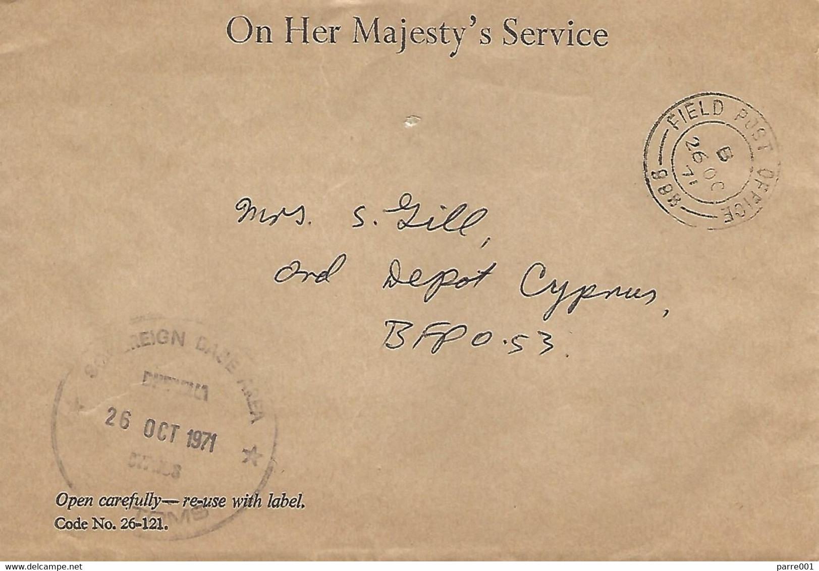 UK 1971 FPO 998 RAF Dhekelia Cyprus Souvereign Base Area Forces Official Domestic Cover - Militaria