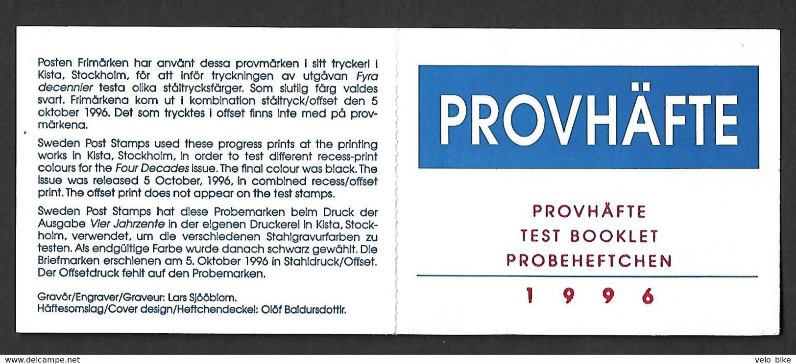 Sweden Test Booklet 1996 Proof Four Decades Hippie Errand Boy Flowerchild Zootsuiter Biker Vélo Cycling Fiets Cyclism - Autres & Non Classés