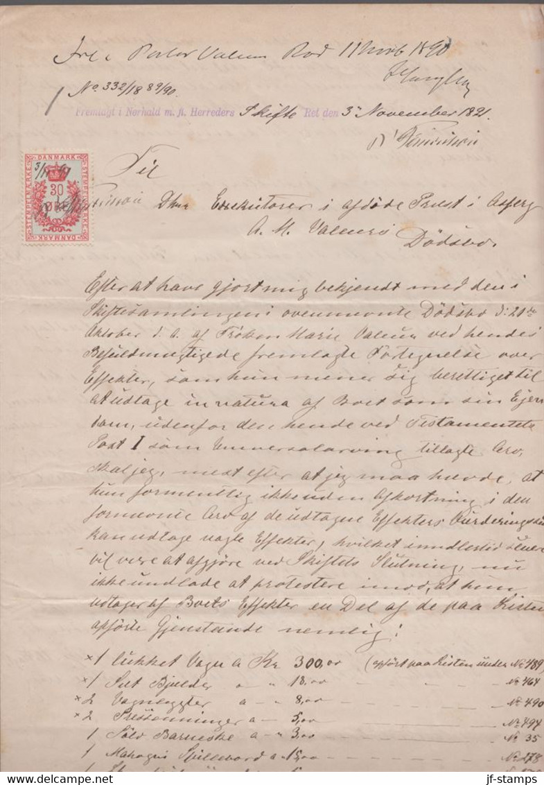 1891. DANMARK. Document Related To The Distribution Of Inheritance On 2 Handwritten P... () - JF367119 - Fiscali