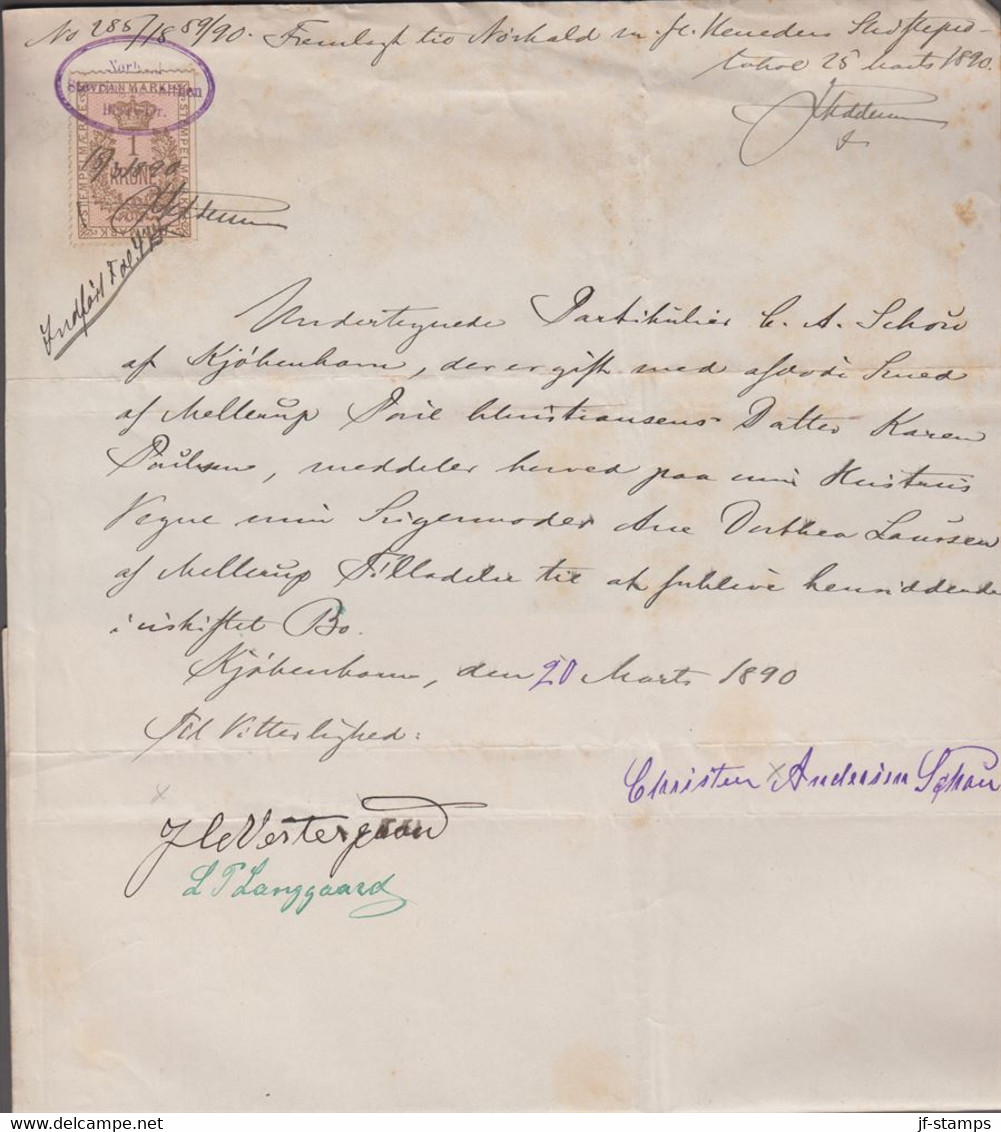 1890. DANMARK. Document Related To The Distribution Of Inheritance On 1 Handwritten P... () - JF367121 - Fiscali
