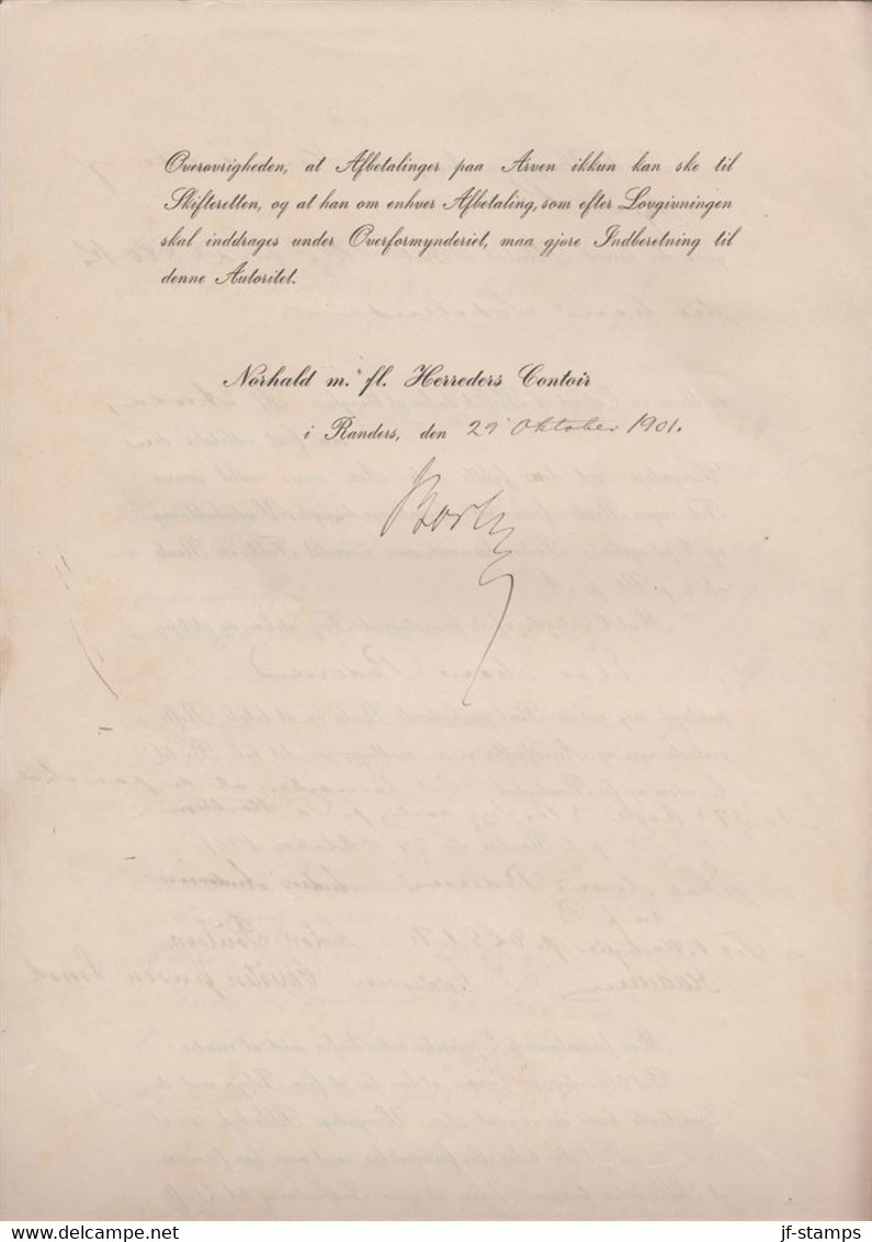 1901. DANMARK. Document (skifte) With DANMARK STEMPELMÆRKE 5 ØRE 19/10 1901.  Nørhald... () - JF367126 - Steuermarken