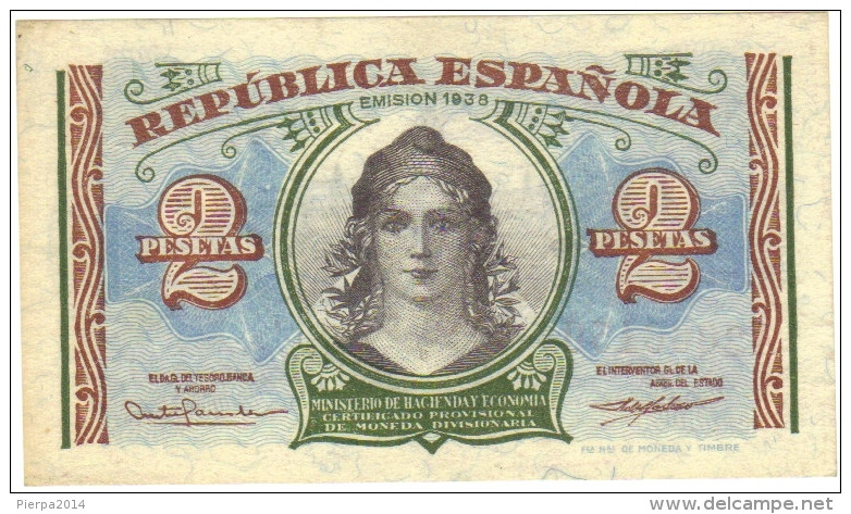 BILLETE DE ESPAÑA DE 2 PTAS DEL AÑO 1938 SERIE A REPUBLICA ESPAÑOLA - 1-2 Pesetas